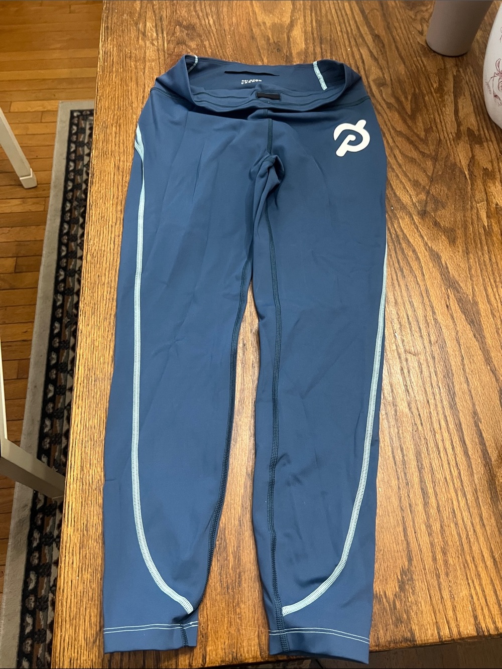 Peloton Blue Leggings with Light Blue Trim